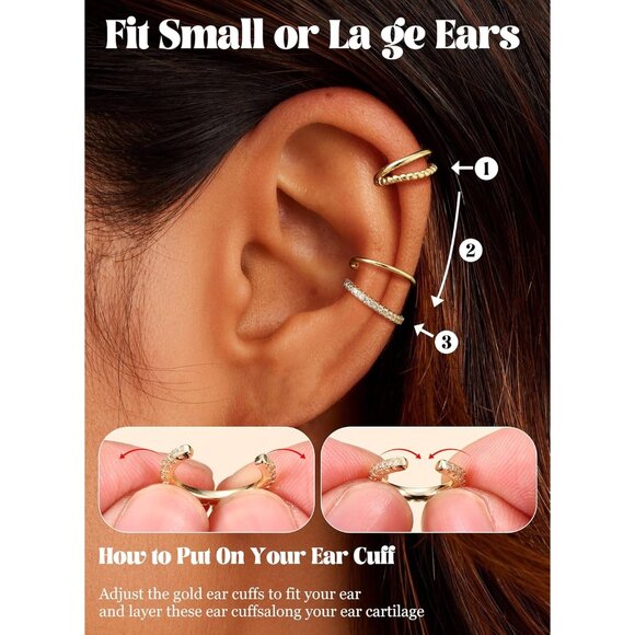 STYLE-A-GOLD Plated Non Pierced Adjustable Fake Ear Cuff Earrings for Women - Picture 3 of 6